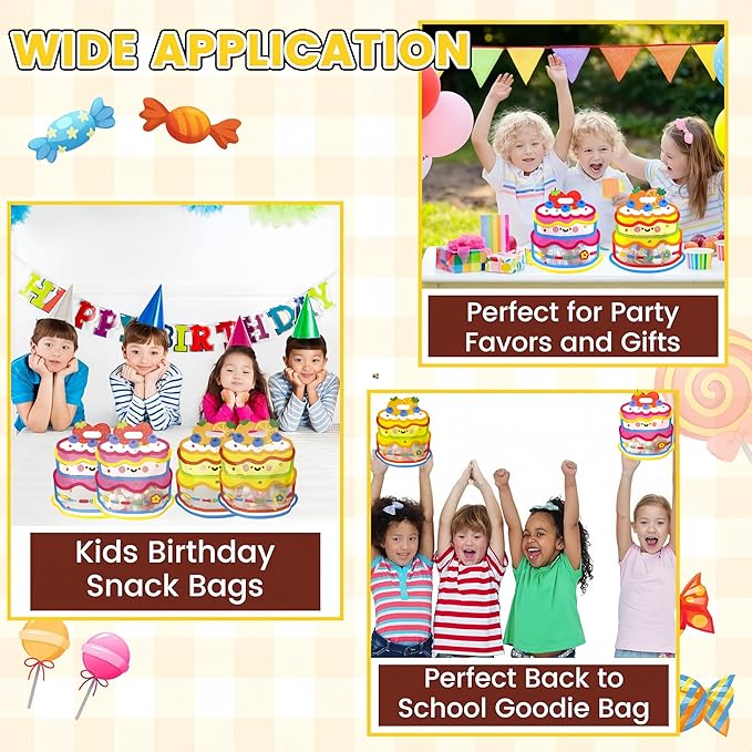 PABCK 20 Pack Clear Plastic Gift Bags Cartoon Goodie Bags 10.2x11 inch Candy Snack Cookie Packaging Bag with Handle Resealable Treats Birthday Party Favor Reusable Stand Up (10 Pink + 10 Orange)