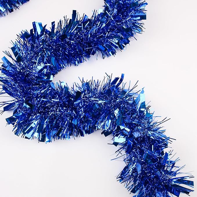 33FT Christmas Tinsel Garland,Blue Shiny Metallic Foil Decorations for Parade Floats, Halloween, Christmas Tree, New Year Parties,Birthday Party,Indoor and Outdoor Disco Party Supplies