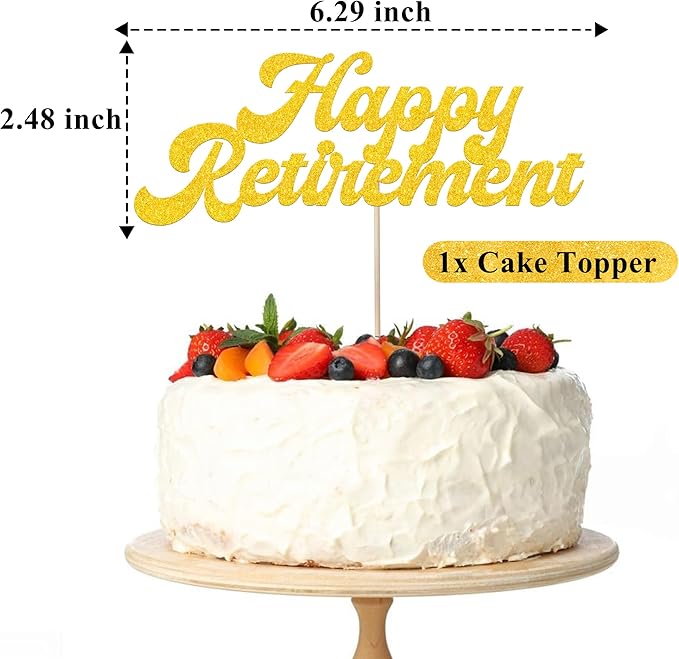 Gold Retirement Party Decorations, Pre Strung Happy Retirement Banner & Cake Topper Kit for Men Women, Ready to Hang