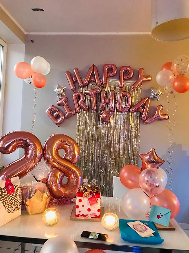 [85 PCS] 16" Rose Gold Letter Number Balloons, Happy Birthday & 2 Sets of A-Z 0-9, Foil Mylar Aluminum Hanging Alphabet for Graduation New Year eve Birthday Party Decorations