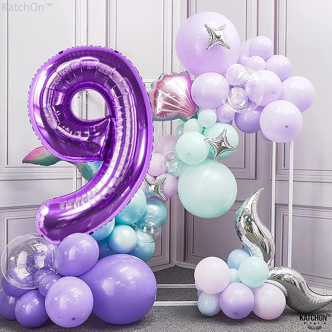 KatchOn, Giant Purple Number 9 Balloon - 40 Inch | Foil 9 Birthday Balloon for 9th Birthday Decorations | 9th Anniversary Decoration | Purple Party Decoration