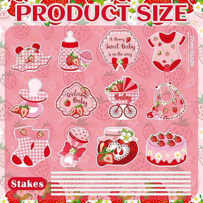 Amyhill 12 Pcs Strawberry First Birthday Yard Signs with Stakes Outdoor Strawberry Garden Decorations Waterproof Outdoor Decoration for Baby Shower Patio Lawn Walkway Birthday Party Decorations