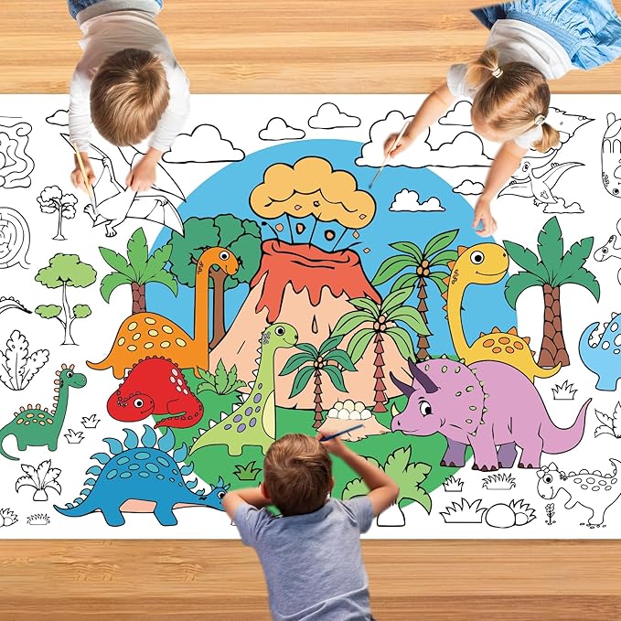Dinosaur Party Giant Coloring Poster 30x72 Inches Large DIY Dinosaurs Coloring Tablecloth Versatile Classroom Wall Décor & Birthday Activity for Kids for School Home Party Supplies