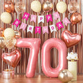 70th Birthday Decorations for Women, Rose Gold and Pink Party Supplies Set with Happy 70th Banner, Number 70 Balloon and Foil Fringe Curtains, 70 Year Old Kit
