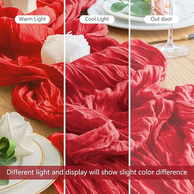 Wokceer Cheesecloth Table Runner 12Pack 10FT Red Gauze Christmas Fall Cheese Cloth Table Runner for Party Long Rustic Sheer Thanksgiving Table Runners for Baby Bridal Shower Wedding Easter Table