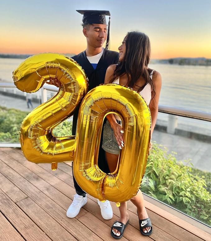 Gold Number 20 Balloon 40 inch, 20 Number Balloons, 20th Gold Birthday Decorations, 20 Year Old Girls Boys Golden Party Supplies