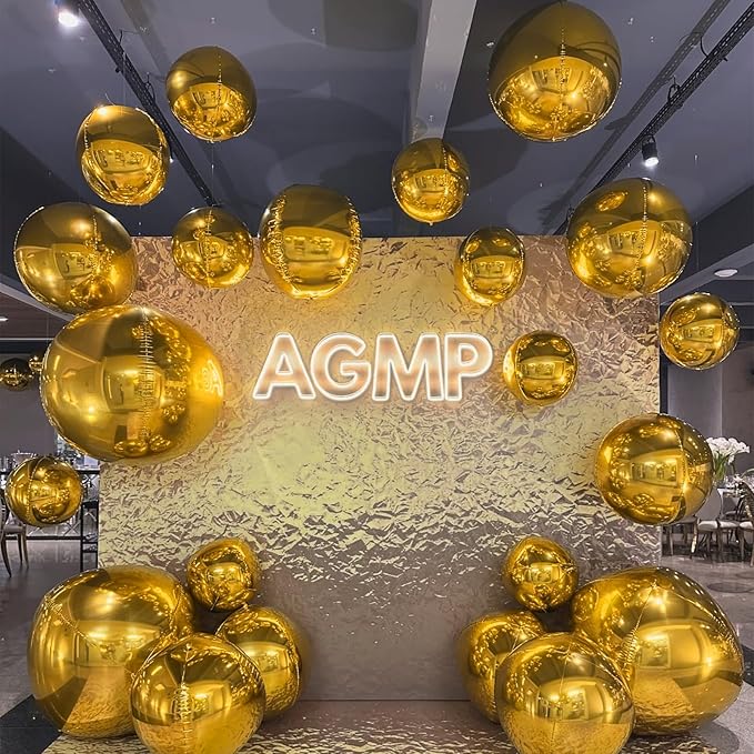 14 Pcs Gold Round Foil Balloons 22/15/10 4D Ball Balloons Metallic Golden Balloon Ornament Mylar Balloon Chrome for Graduation Birthday Wedding Anniversary New Year Disco Party Decorations