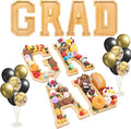 4PCS Wooden Graduation Decorations Number Charcuterie Board Box-(with 14 Balloons) GRAD Charcuterie Numbers Fillable Food Graduation Party Supplies Suitable for 2025 Party Graduation Decoration