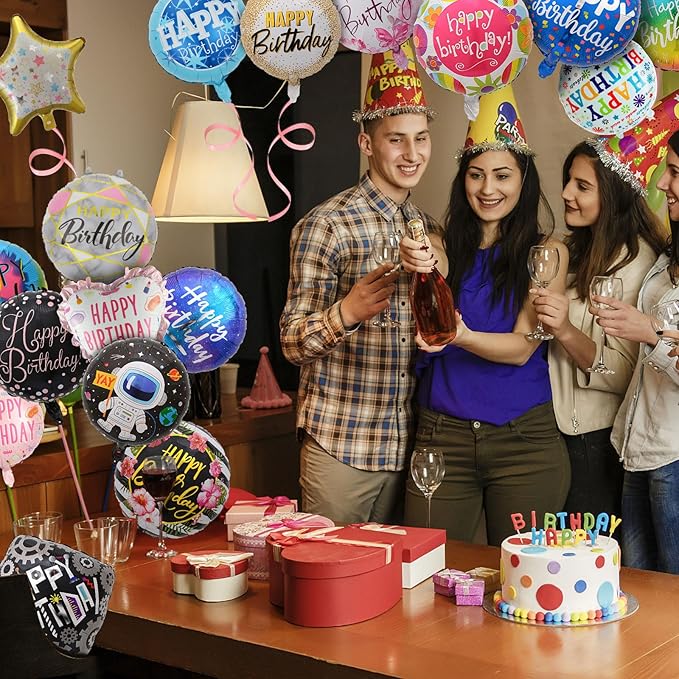 25Pcs Happy Birthday Balloon - Helium Foil Balloon for Birthday Party Decoration, with Ribbons, Suitable for Children, Adults, Anniversaries, Baby Showers(25 Style)