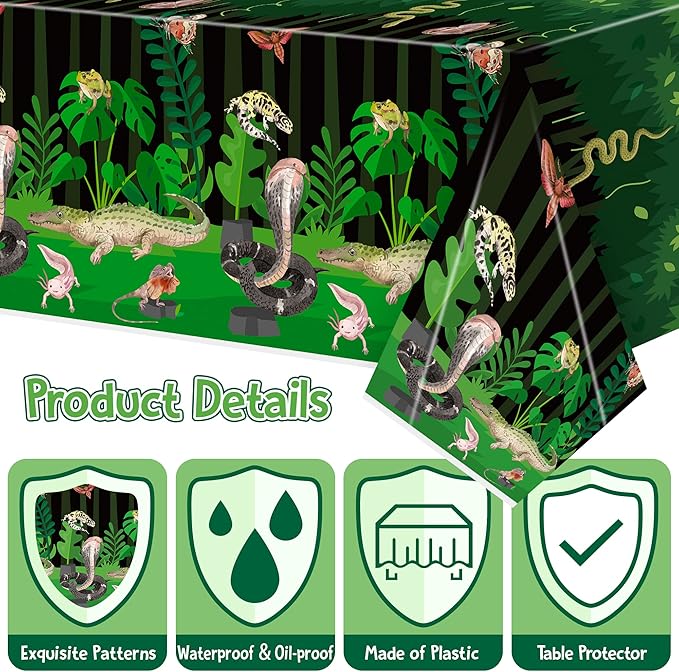 Disposable Plastic Table Cover - 3-Packs(54x108 Inch) Reptile Swamp Tablecloth Disposable Waterproof Plastic Rectangle Table Cover Player Sports Tablecloth Birthday Party Decoration Supplies