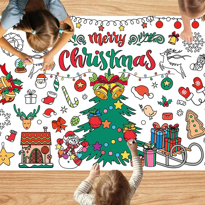 Christmas Crafts for Kids, Giant Coloring Poster/Tablecloth, 30 x 72 Inches Jumbo Versatile Banner, Party Favors for Family or Classroom, Holiday Xmas Party Decorations