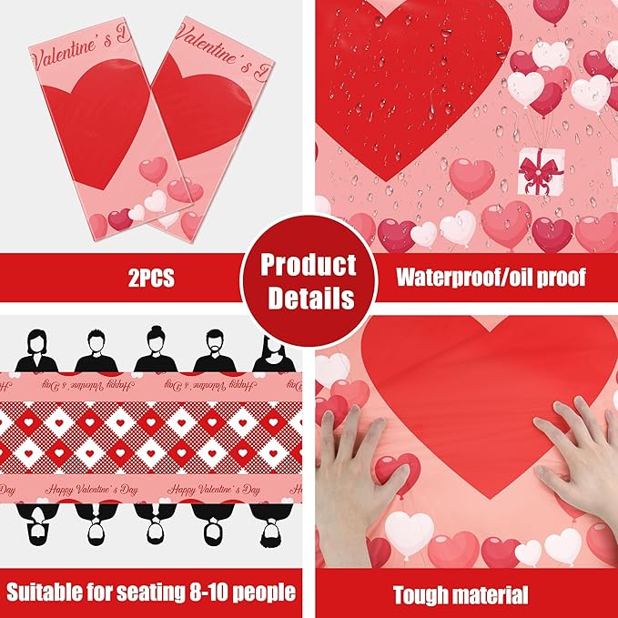OHOME 2 Pack Valentines Day Decorations - Valentines Decor - Disposable Plastic Valentines Tablecloth | Valentine Decorations Indoor - Valentines Party Decorations Favors | Valentines Backdrop Banner