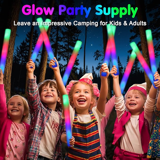 55 PCS Foam Glow Sticks, Foam Light Up Sticks Party Supplies with 3 Mode Colorful Flashing, Glow Sticks Bulk Party Pack, Led Foam Sticks for Birthday, Wedding, New Year, Carnival, Concert