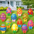 Amyhill 12 Pcs Easter Outdoor Yard Decoration Eggs Garden Lawn Stake Signs with Stakes and Bow Waterproof Corrugated Easter Outdoor Decoration for Patio Lawn Walkway Spring Party Decorations, 12 Style