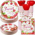 350 Pcs Sweet Baby Shower Party Supplies a Berry Sweet Baby Is on the Way Tableware Set Strawberry Disposable Plates Napkins Paper Cup Plastic Cutlery Serves 50