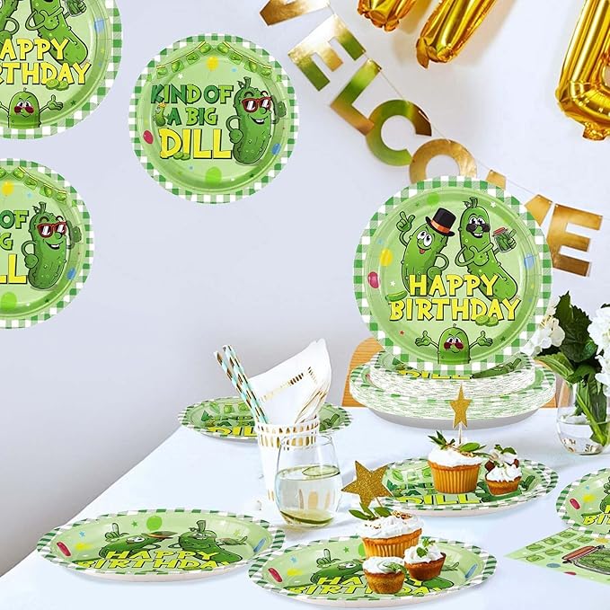 96Pcs Pickle Birthday Party Decorations Kind of a Big Dill Pickle Plates and Napkins Sets Pickle Baby Shower Party Decorations Favors for Kids Funny Cute Dill Cucumber Theme Party Supplies Serves 24