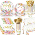 452 Pcs Floral Butterfly Baby Shower Decorations, a Little Butterfly Is on the Way Paper Plates Napkins Cups Tablecloth Cutlery Straws for Summer Floral Baby Shower Party Supplies