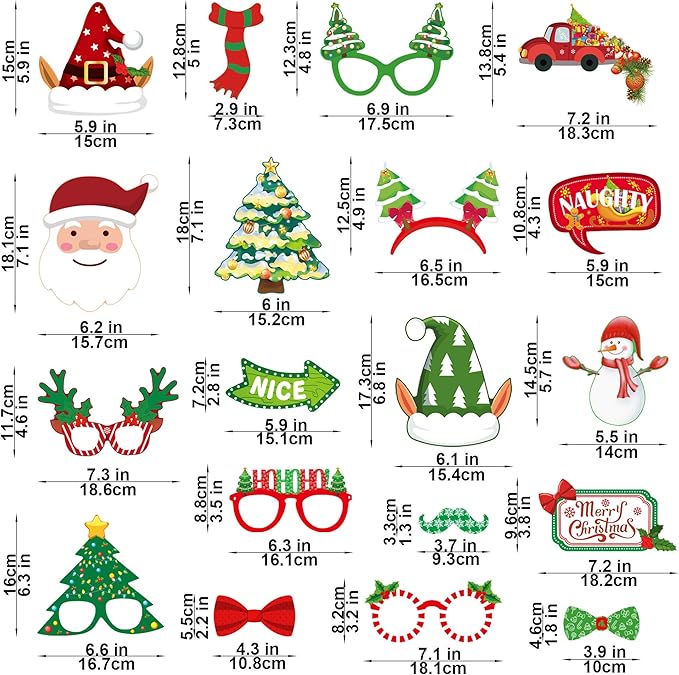 32PCS Christmas Photo Booth Props Set – Funny Xmas Party Decorations with Santa Hats, Glasses, Beards, Elf Ears & Signs – Christmas Party Supplies for Kids & Adults Holiday Photo Booth