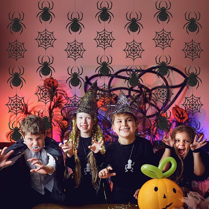 Xinnun Halloween Party Decorations Spider Web Banner Garland Horror Theme Banner Cutouts Ribbon Streamers for Black Halloween Birthday Party Office School Home Decor