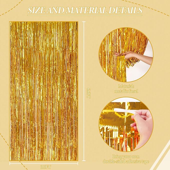 2 Pack Foil Fringe Backdrop - Gold Shiny Tinsel Curtains for Party Decoration/Photo Booth Props - 3.3x6.6 FT Metallic Foil Backdrop for Birthday, Wedding, Graduation, Christmas.