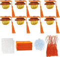 Gyufise 36Pcs 2026 Graduation Cap Cupcake Toppers with Tassel Adhesive Dots Chocolate Decorations Class of 2026 Congrats Grad Cap Cupcake Decorations for 2026 Graduation Theme Party Supplies Orange