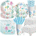 APOWBLS Under The Sea Party Decorations For Ocean Theme Birthday Baby Shower, Ocean Under The Sea Party Supplies, Plate, Cup, Napkin, Tablecloth, Cutlery, Underwater Sea Life Party Tableware, Serve 24