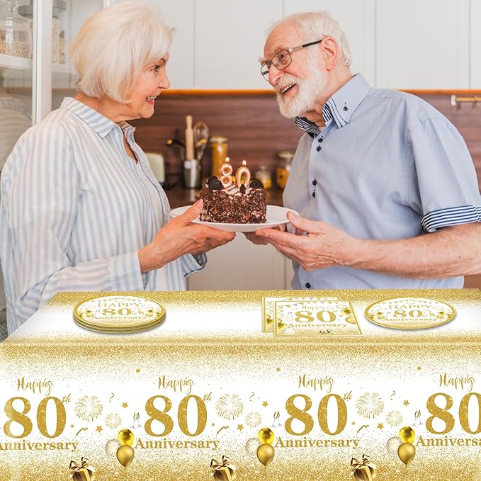 41PCS Gold Party Decorations 80th Party Tableware Set 1945 80th Theme Birthday Party Table Decoration Supplies Cheers to 80 Years Paper Plate Napkin Tablecloth for Wedding Anniversary Party Supplies
