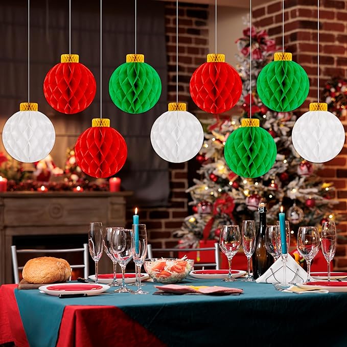 Christmas Party Decorations Honeycomb Balls, 9PCS Large Paper Hanging Ornaments Indoor for Table Centerpieces, Xmas Holiday Classroom Supplies