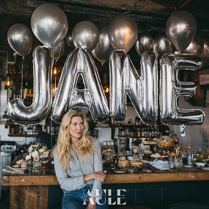 AULE 40 Inch Big Letter Balloon Silver N Large Foil Helium Alphabet Balloons A-Z for Birthday Anniversary Graduation New Year Party Decoration Supplies