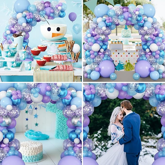 Purple Blue Balloon Arch Kit, Snowflake Birthday Balloons Garland with Silver Confetti Balloon,Winter Theme Balloons Decorations for Birthday Baby Shower Holiday Party Decor Supplies