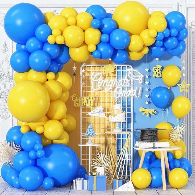Royal Blue and Yellow Balloon Garland Kit, 100pcs Royal Blue and Yellow Balloon Arch Kit with Different Sizes 18/12/10/5 inch Balloons for Birthday Wedding Anniversary Bachelorette Party Decorations