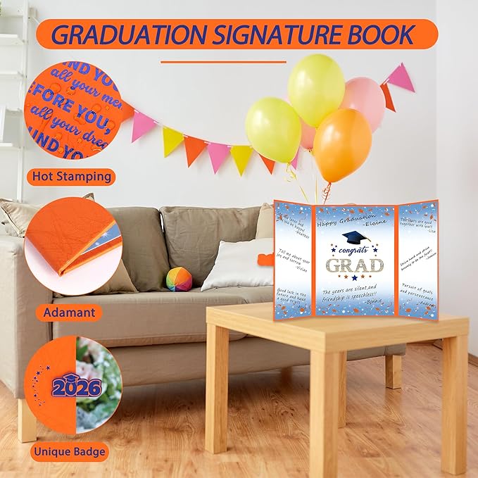 Vlipoeasn 2026 Graduation Guest Book Alternative, Orange & Blue Class of 2026 Graduation Party Decorations, Graduation Signature Book for 2026 College High School, Unique Graduation Gifts for Friends