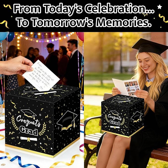 Graduation Decorations 2026 Black Graduation Card Box Graduation Party Decorations,Graduation Box,Congrats Grad Gifts for 2026 Graduation Party Supplies Favors