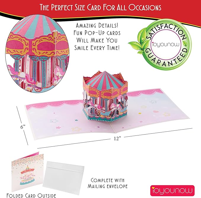 3D Birthday Carousel Pop-Up Card – Unicorn Filled Carousel Design for Kids, Adults & Loved Ones – 6x12 Inch Handmade Greeting Card with Envelope to Spark Joy & Fun in Every Celebration
