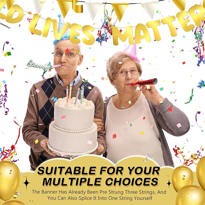 Fulmoon Pre Strung Banner 6.56 ft Funny Birthday Retirement Party Decorations 80th 70th 60th 50th Retirement Party Garland Bunting Decorations for Men Women(Bright Gold)