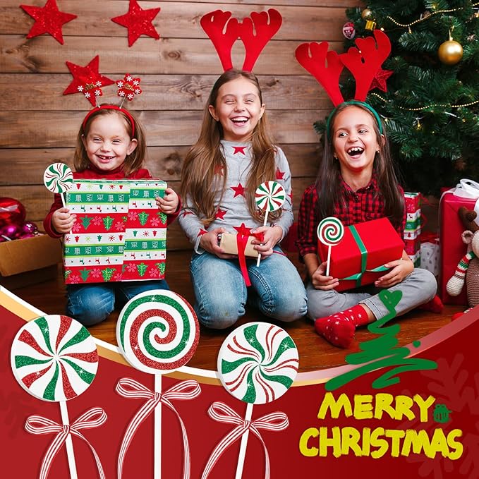 3 Pieces Christmas Table Decorations Wood Candy Set, Red and Green Christmas Tiered Tray Decor,Rustic Candy Table Decorations for Home Tables (Red and Green)