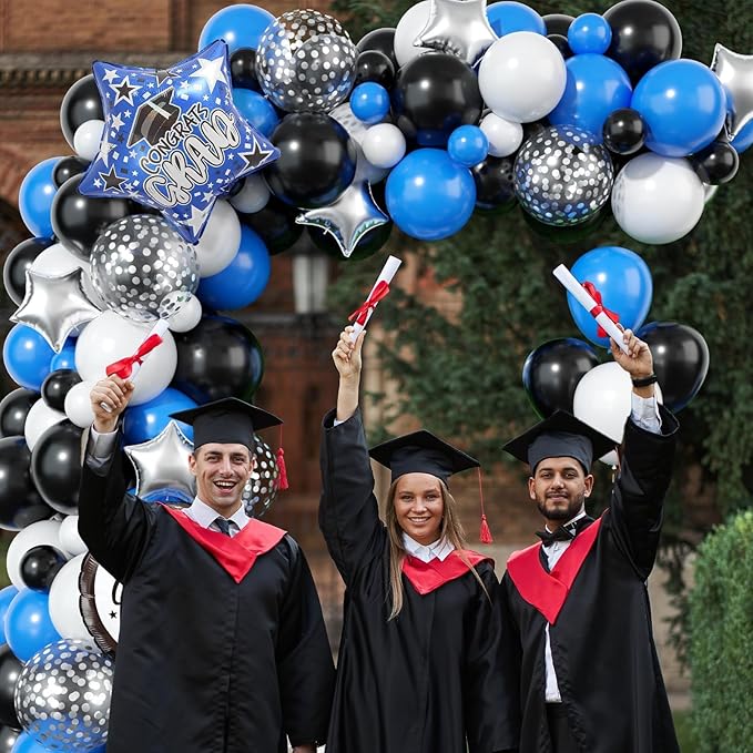 Graduation Balloon Arch Kit, 2025 Blue Black Party Decorations, Graduation Balloon Garland Party Decorations with Congrats Grad Hat Star Balloons for 2025 Grad Prom Supplies