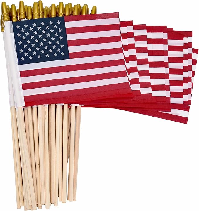 12 Pack Small American Flags on Stick Small US Flags/Mini American Flags for Outside 8x12 Inch American Hand Held Stick Flags with Kid-Safe Spear Top, Patriotic Veterans Day Decorations, 4th of July Decorations