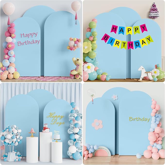 Wokceer Wedding Arch Cover (8FT, 7.2FT, 6.6FT) Set of 3 Spandex Fitted Wedding Arch Stand Covers Round Top Chiara Arch Backdrop Stands Cover for Birthday Party Ceremony Banquet Decor Dusty Blue