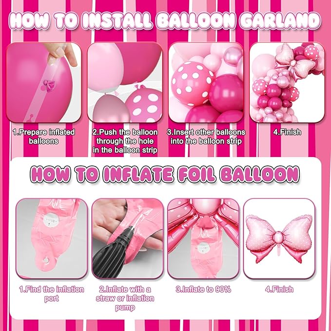 Pink 1st Birthday Balloons Decorations, Hot Pink Rose Polka Dots Balloons Arch Kit, Huge Bow Foil Ballons, Pinks Number 1 Balloon Tower for Baby Shower Girls Princess 1st Theme Party