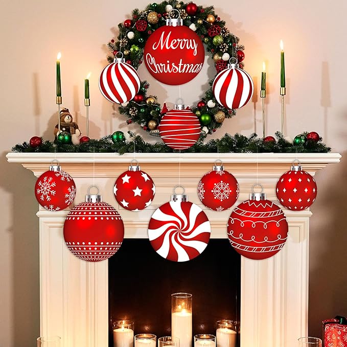 Huwena 24 Pcs Christmas Decorations Outdoor Christmas Hanging Ornaments Peppermint Candy Yard Signs Double Sided Lawn Decorations Peppermint Ornaments for Xmas(Red)