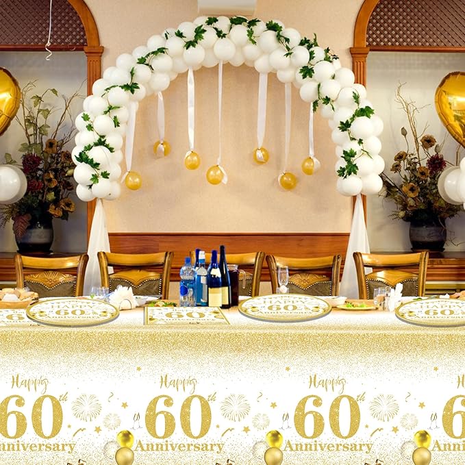 41 PCS Gold Birthday Decorations 60th Party Tableware 1964 60th Theme Birthday Party Table Decoration Supplies Cheers to 60 Years Paper Plate Napkin Tablecloth for Men Women 60th Birthday Anniversary