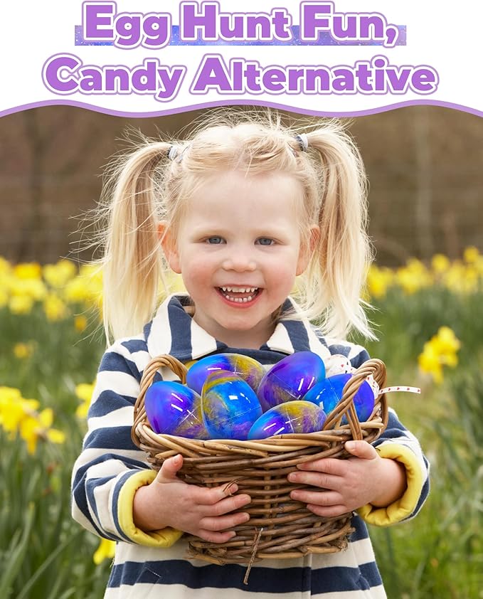 Greingways 5 Pack Prefilled Easter Eggs Galaxy Slime Toys, Teens Easters Basket Stuffers Egg Fillers, Easter Games Gift Party Favors Filled Egg for Kids Boys Girls Toddlers (Blue+Purple+Gold)