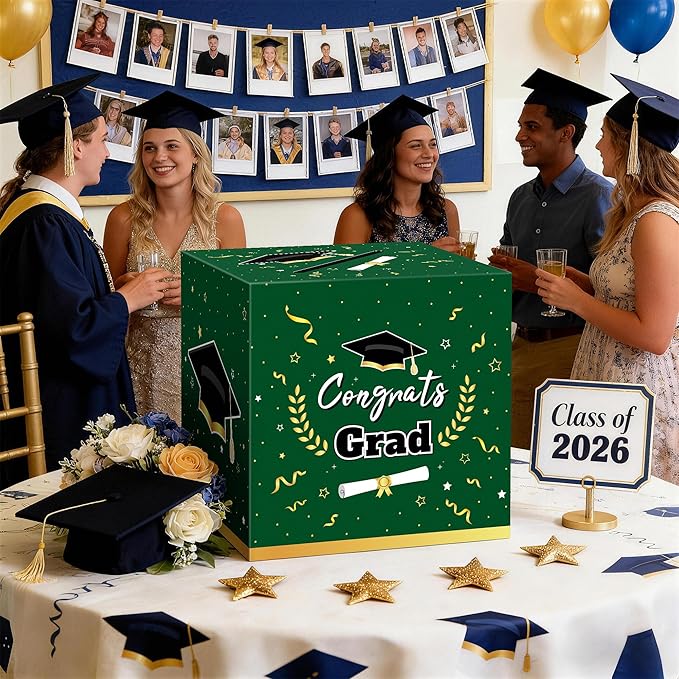 Graduation Decorations 2026 Green Graduation Card Box Graduation Party Decorations,Graduation Box,Congrats Grad Gifts Box for 2026 Graduation Party Supplies Favors