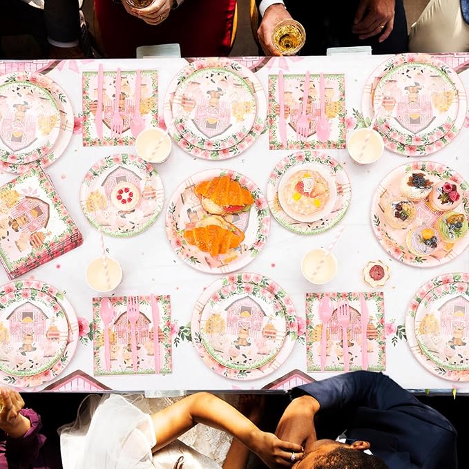 Ceenna 452 Pcs Pink Farm Animal Birthday Party Decoration for 50 Guest, Pink Farm Barnyard Paper Plates Napkins Cups Tablecloth Cutlery Straw for Baa Moo Im Two Birthday Baby Shower Party Supply