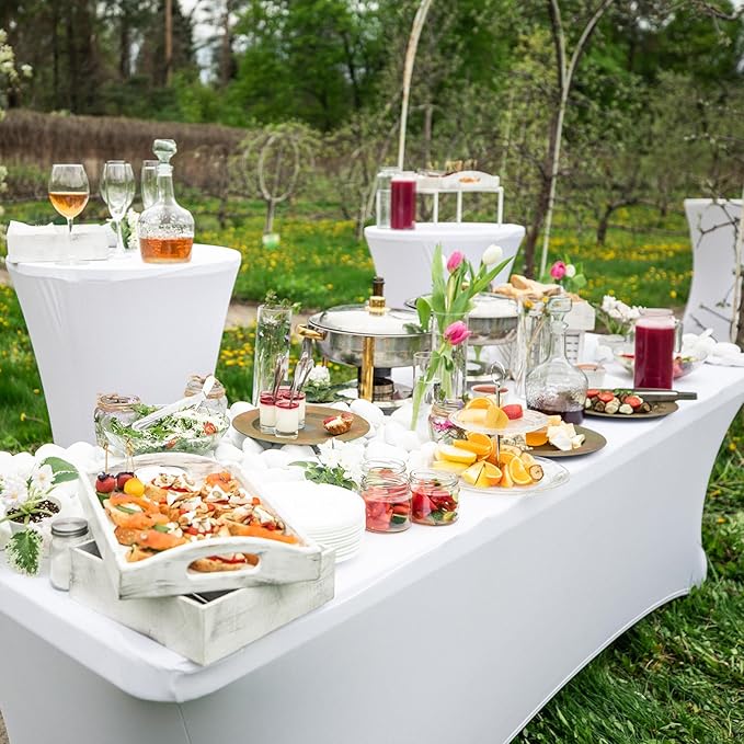 Fixwal 12 Pack White Spandex Rectangular Table Covers, 72"L x 30"W x 30"H, Wedding, Banquet, Party, Events