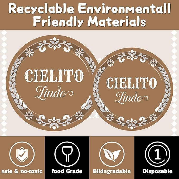140 pcs Cielito Lindo Baby Shower Tableware, Mexican Theme White Talavera Baby Girl Shower Party Decoration Paper Plates Napkins Forks Serves 20