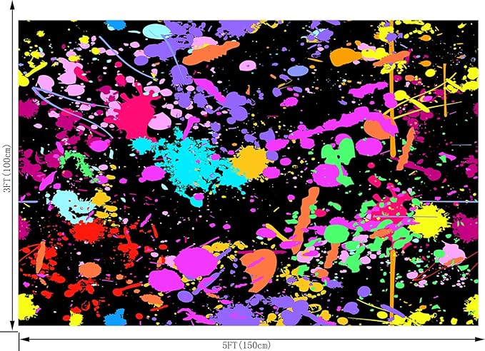 5X3FT Neon Graffiti Birthday Backdrop Retro Hip Hop Background 80s 90s Party Photography Background Dark Glow Splatter Birthday Party Decorations CEM123A