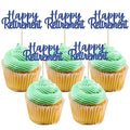 Gyufise 36 Pack Happy Retirement Cupcake Toppers Blue Glitter Retired Cupcake Picks Decorations for Retirement Theme Birthday Party Cake Decorations