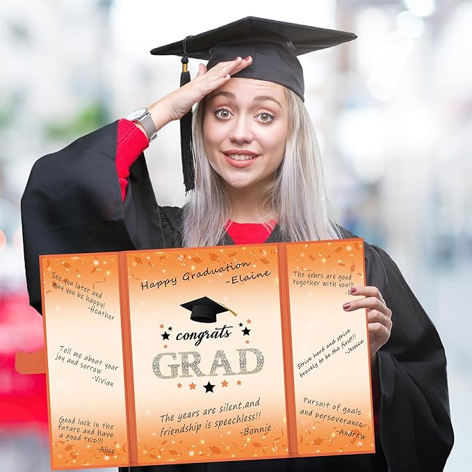 Vlipoeasn 2PCS Graduation Guest Book Alternative, Orange Class of 2026 Party Decorations, Grad Signature Book for 2026 College High School, Unique Graduation Gifts for Friends